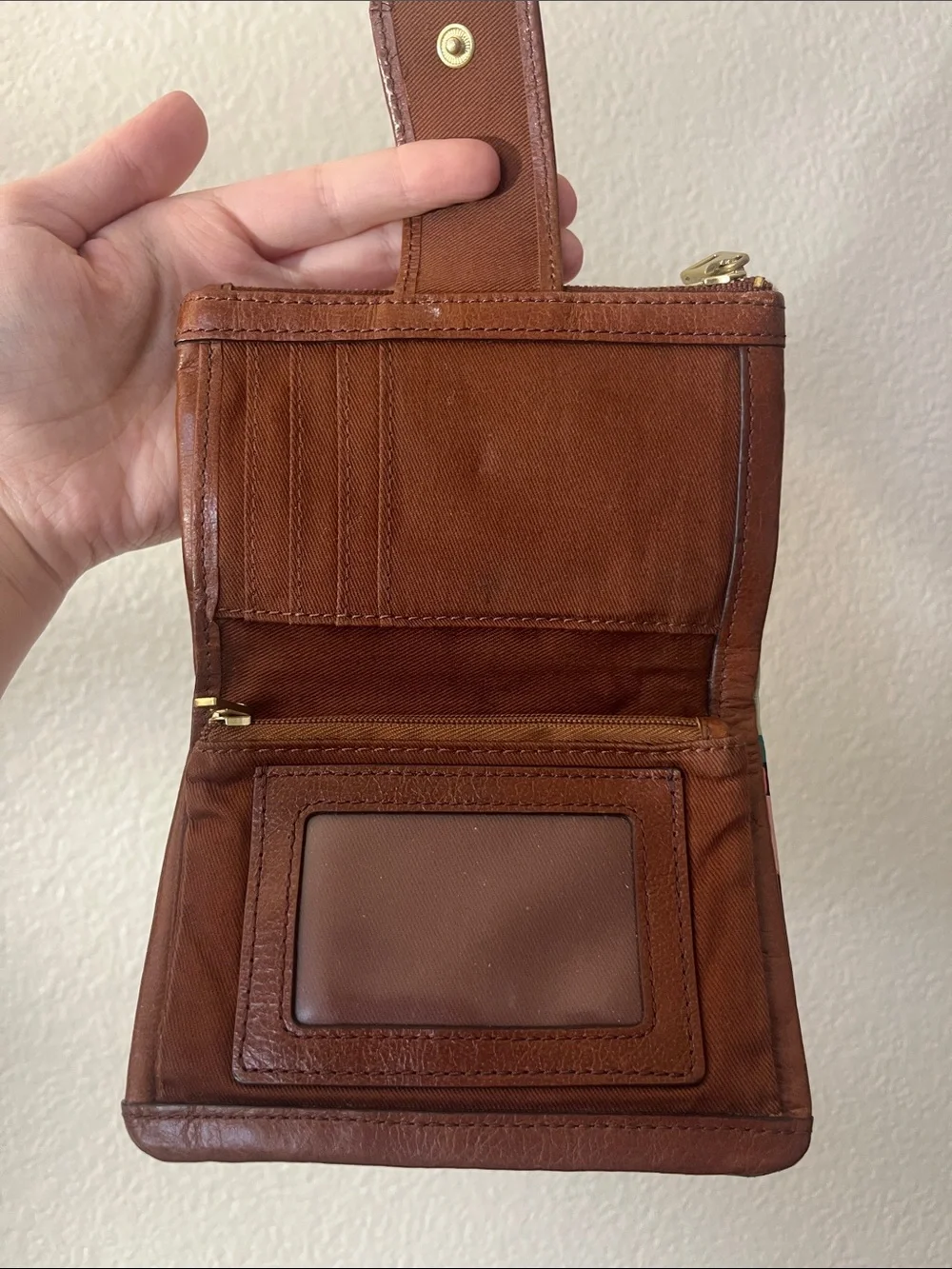 Fossil Brown Leather Wallet with Multicolor Stripe Accent